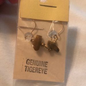 GENUINE VINTAGE TIGER EYE EARRINGS NEW IN PACKAGE
